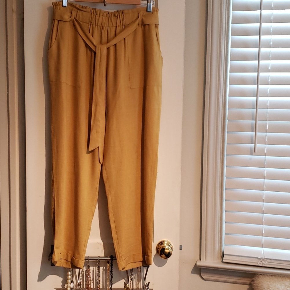 Mustard Yellow Linen Blend Pants
